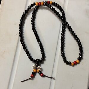 Black Beaded Necklace with Silver Accents